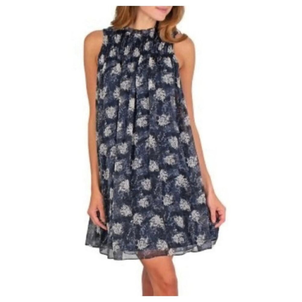 JOIE Women's Swing Cocktail Dress Size XXL Blue Baltic Print High Neck Floral